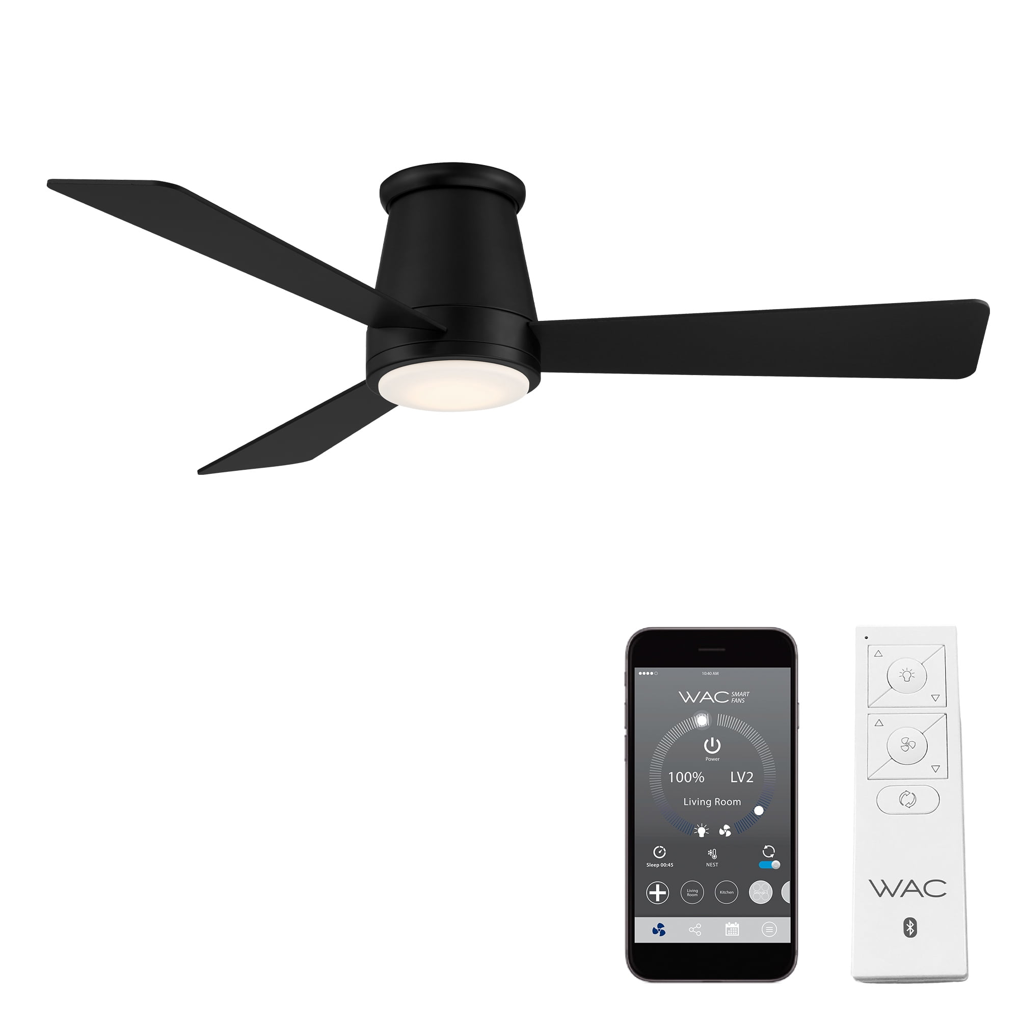 Matte Black 52" Smart Flush Mount Ceiling Fan with LED Light