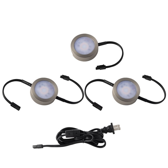 WAC Lighting 3-Light LED Aluminum Puck Lights with Roll Switch 3-CCT in Nickel