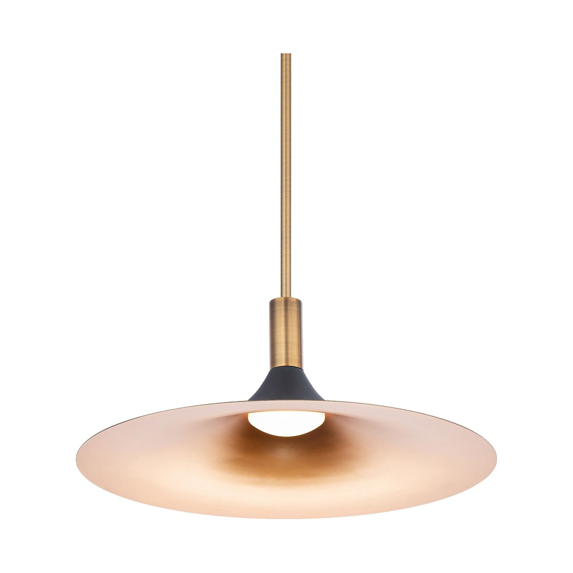 Transitional 18" LED Pendant in Black, Gold, and Aged Brass with Etched Acrylic Shade