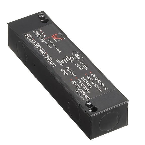 WAC Lighting EN-1260-RB2 120V Input 12V Output 60W Remote Enclosed Electronic Transformer, Black