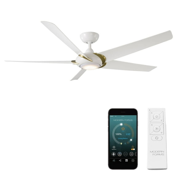 Lucid Indoor Outdoor 5-Blade Smart Ceiling Fan 62in with 3000K LED and Remote Control - 62 Soft Brass Arms/Matte White