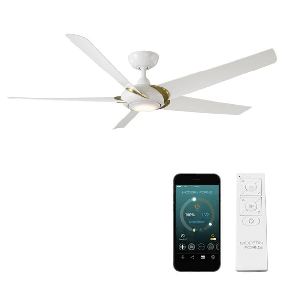 Lucid Indoor Outdoor 5-Blade Smart Ceiling Fan 62in with 3000K LED and Remote Control - 62 Soft Brass Arms/Matte White