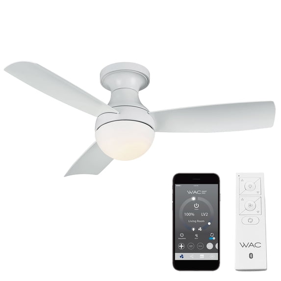 WAC Orb 44" Matte White Smart Flush Mount Ceiling Fan with 3000K LED and Remote Control