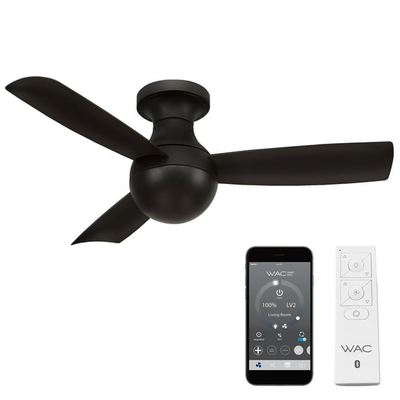 Orb Indoor and Outdoor 3-Blade Smart Flush Mount Ceiling Fan 44in Matte Black with Remote Control