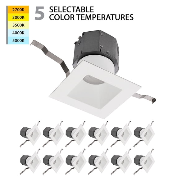 WAC Lighting Pop-in 4" Square LED 5-CCT Recessed Kit in White (Set of 12)