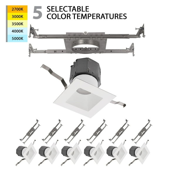 WAC Lighting Pop-in 4" Square New Construction Recessed Kit in White (Set of 6)