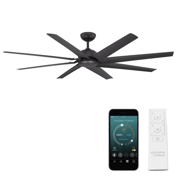 WAC Lighting Roboto XL Indoor Outdoor 8-Blade Smart Ceiling Fan 70in with Remote Control - 70 Matte Black
