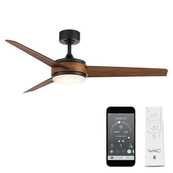 WAC Mod 54" Matte Black/Distressed Koa Integrated LED Smart Ceiling Fan with Remote Control