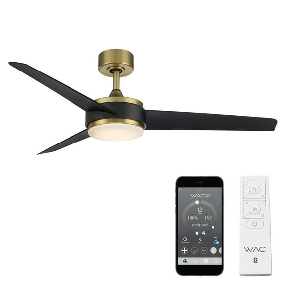 WAC Mod 54" Soft Brass/Matte Black Integrated LED Smart Ceiling Fan with Remote Control