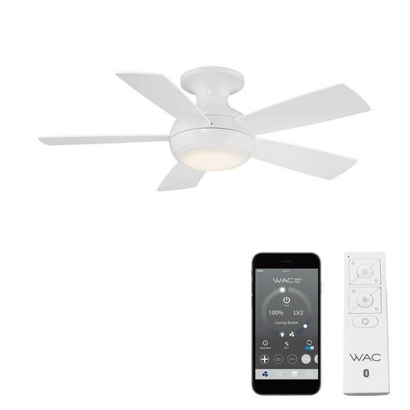 WAC Odyssey 44" Matte White Integrated LED Smart Flush Mount Ceiling Fan with Remote Control