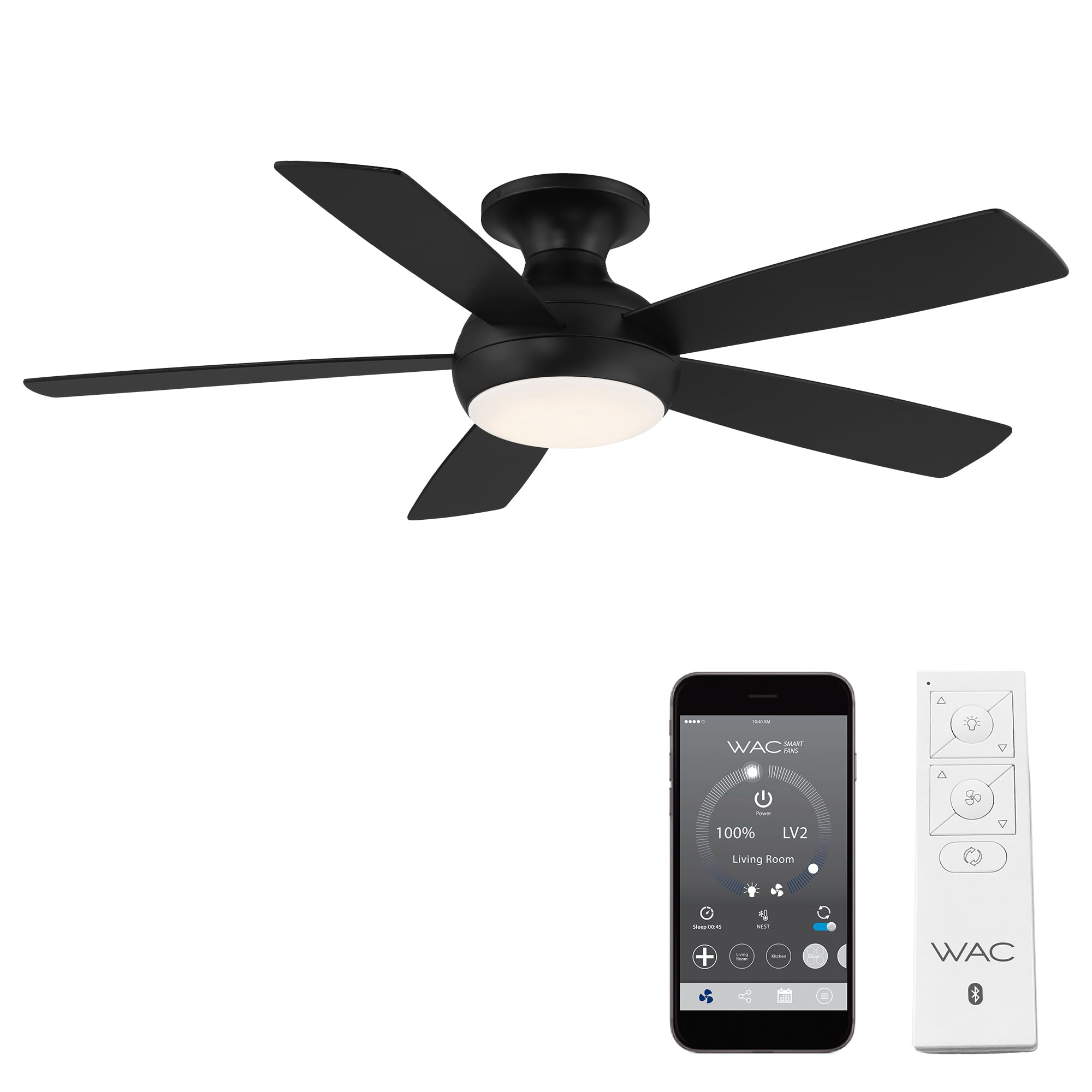 Odyssey Smart 52'' Matte Black Plywood Low Profile Ceiling Fan with LED Light