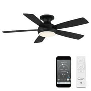 WAC Odyssey 52" Matte Black Integrated LED Smart Flush Mount Ceiling Fan with Remote Control