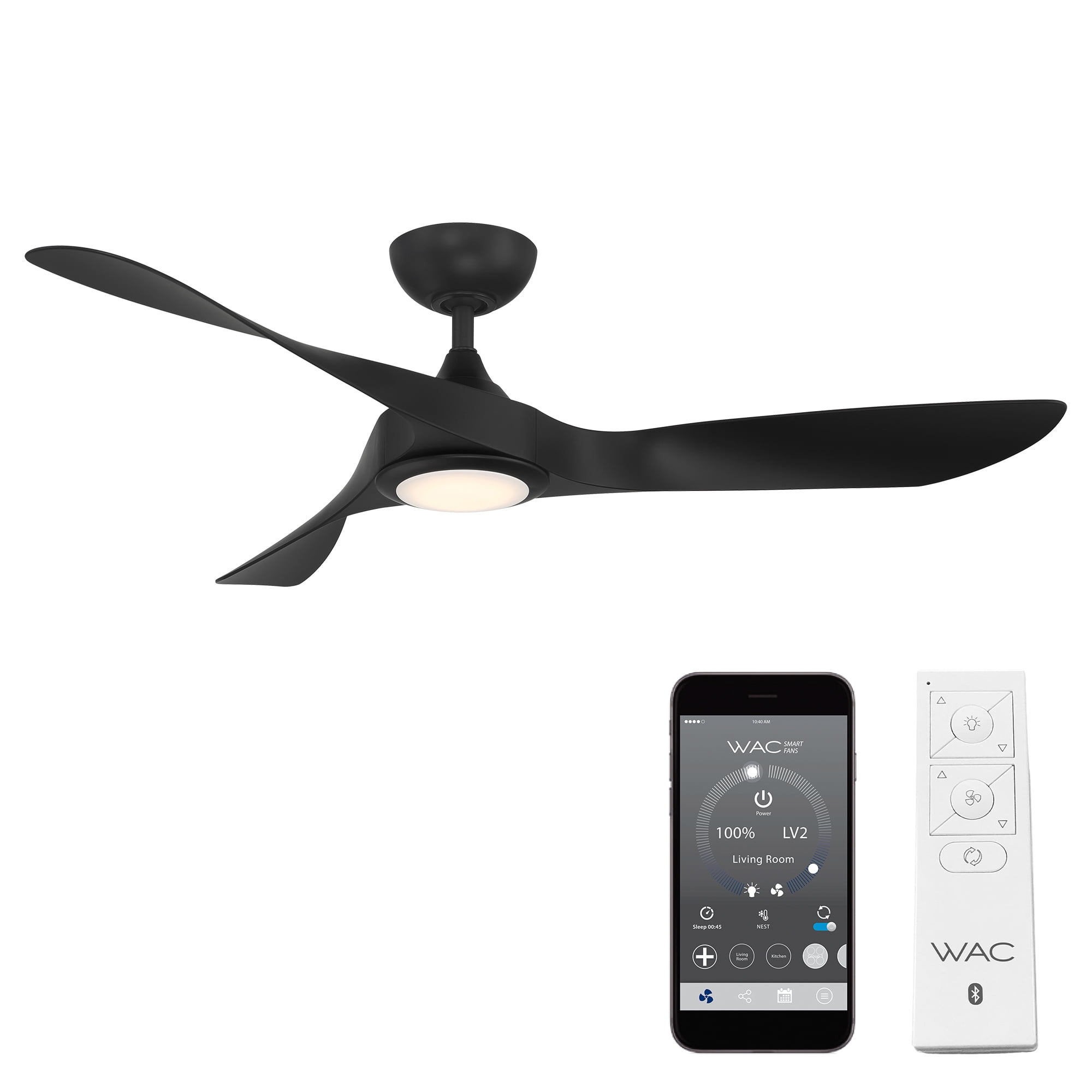 54" Matte Black Smart Ceiling Fan with LED Light and Remote