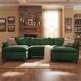 thumbnail image 1 of WACASA 120" Oversized Modular Sectional Sofa, Comfy U-Shaped Cloud Couch w/ 2 Movable Ottoman, 5-Seater Chenille Deep Seat Sectionals for Living Room, Green, 1 of 12