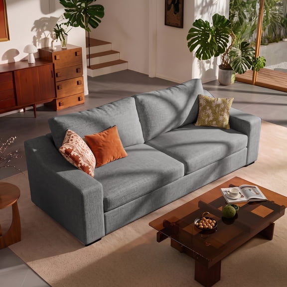 WACASA 85" Oversized Modular Sectional Sofa, Loveseat Sofa, 2-Seater Modern Linen Couch for Living Room, Washable Cover, Solid Wood Frame, Grey