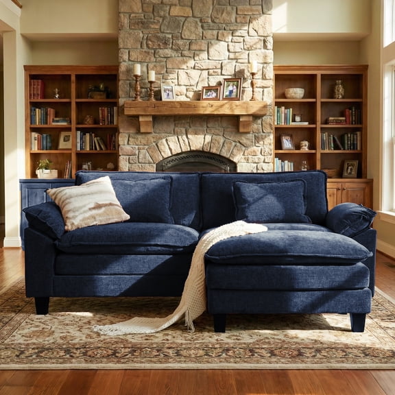 WACASA 86" Oversized Modular Sectional Sofa, Comfy L-Shaped Cloud Couch w/ Movable Ottoman, 3-Seater Chenille Deep Seat Sectionals for Living Room, Blue