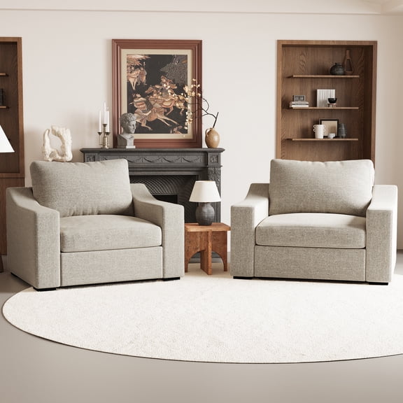 WACASA Comfy Accent Chair set of 2, Linen Fabric Oversized Chair and a Half for Bedroom, 47" W Upholstered Arm Chairs in Living Room with Washable Covers, Oatmeal
