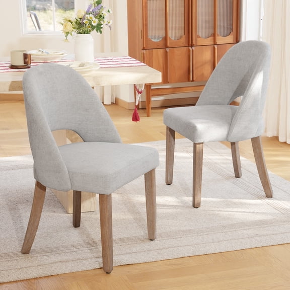WACASA Mid-Century Modern Dining Chairs Set of 2, Upholstered Kitchen Chairs with Curved Back, Natural Wooden Frame Chenille Comfy Dining Room Chairs for Dining Table, Grey