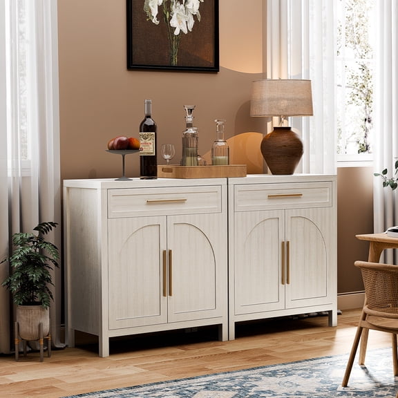 WACASA Modern Storage Cabinet 31.5" Sideboard Buffet Cabinet with Drawer and 2 Doors, Kitchen Cabinet with Adjustable Shelves for Living room, Dining room, Set of 2, White