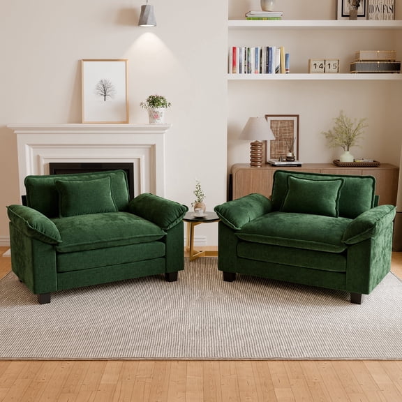 WACASA Set of 2 Oversized Accent Chairs, 35.4" Wide Seat Chenille Cloud Armchairs for Living Room, Green