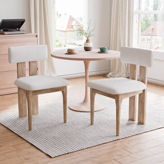 WACASA Upholstered Dining Chairs Set of 2, Mid Century Modern Kitchen Chairs with Wood Legs, Chenille Dining Room Chairs for Living Room, White