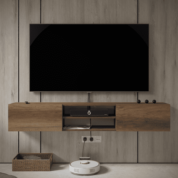 WACO FLOATING TV STAND MODERN MEDIA CONSOLE UP TO 80"TVs UNDER TV SHELF