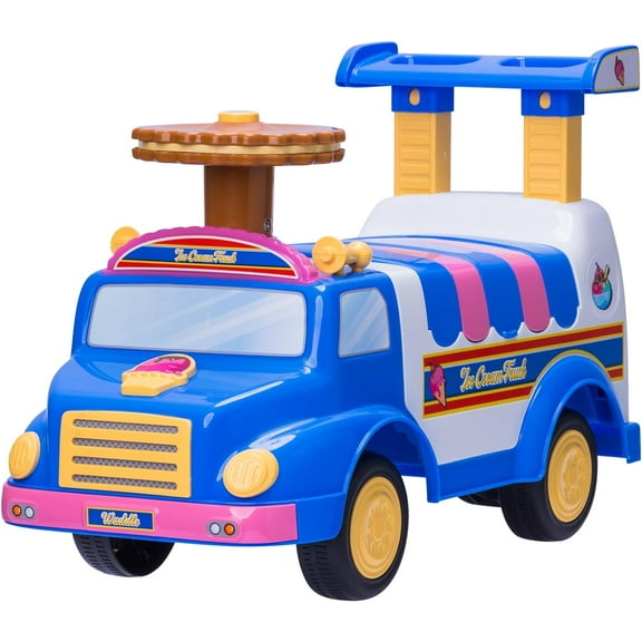 WADDLE Ice Cream Toy Truck for Kids - Ride On Toddlers Toys 1-3, Playset includes 4 Scoops Ice Cream, 4 Toppings, 2 Popsicles, 1 Bowl, 1 Cone, 1 Scoop, Indoor, Outdoor Toddler Toys, Up to 44 lbs.