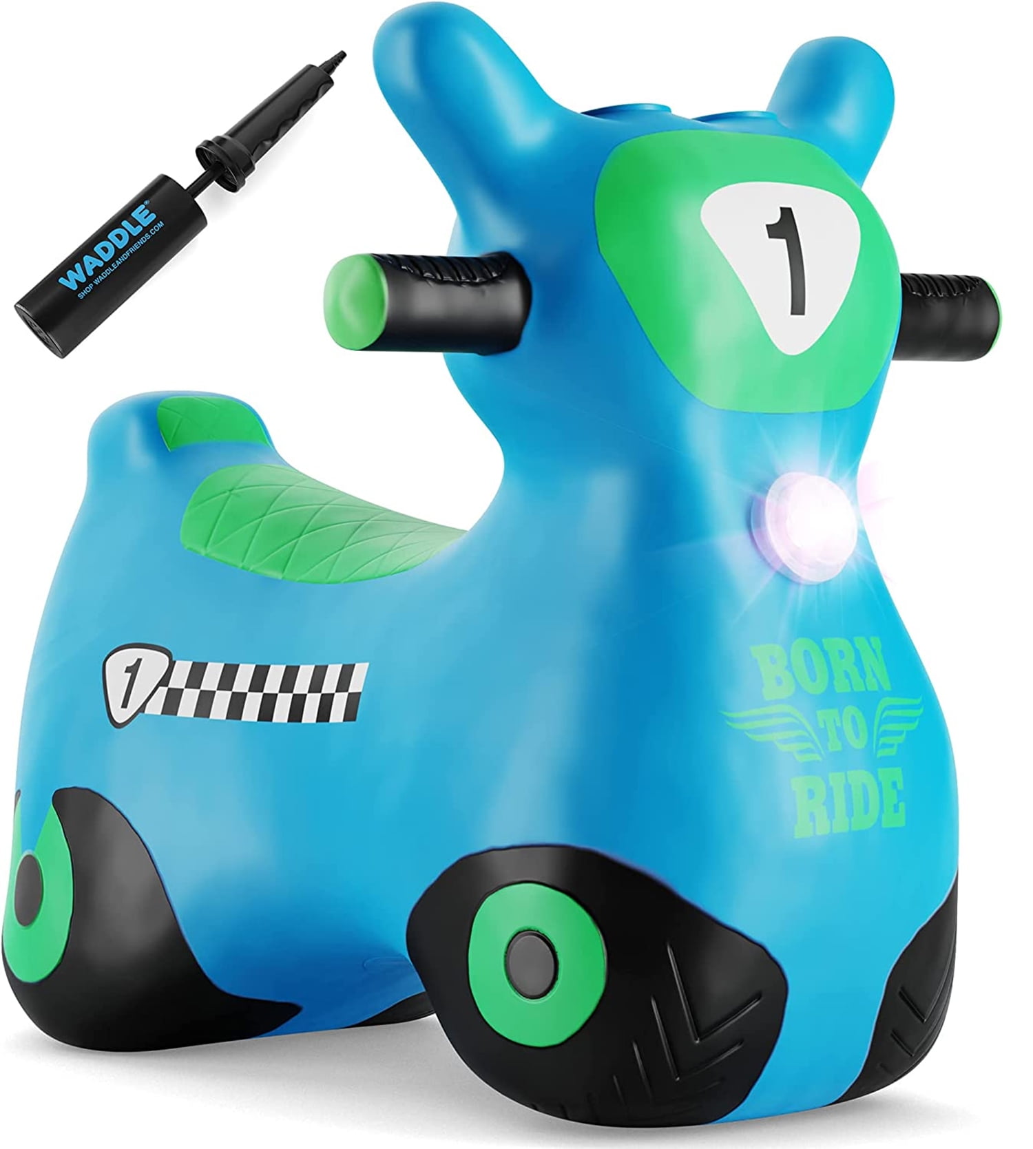 WADDLE Inflatable Hopper Animal, Kids and Toddlers, Pump, 2 Years and up, Blue Zoomer