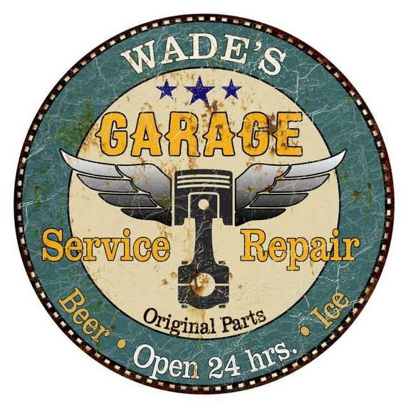 WADE'S Garage 12" Round Metal Sign Man Cave Home Wall Décor 200120027119