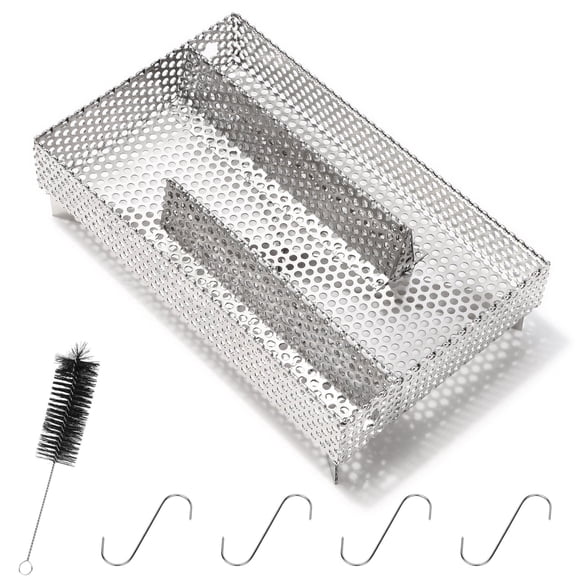 WADEO Pellet Smoker Box, Cold Smoke Generator with Brush&Hooks for Hot or Cold Smoking, Meat, Fish, Cheese