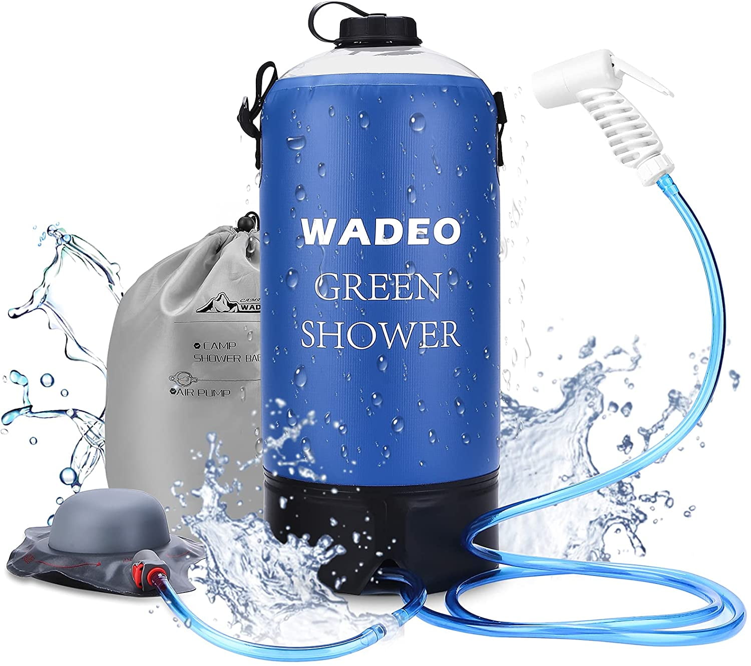 WADEO Portable Pressure Camp Shower with Foot Pump Water Bag Hiking