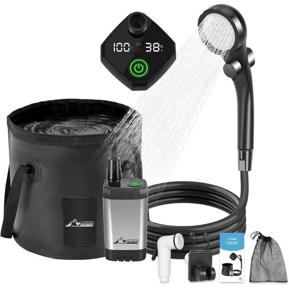 WADEO Portable Shower for Camping, with Intelligent Digital Display, 20L Collapsible Bucket