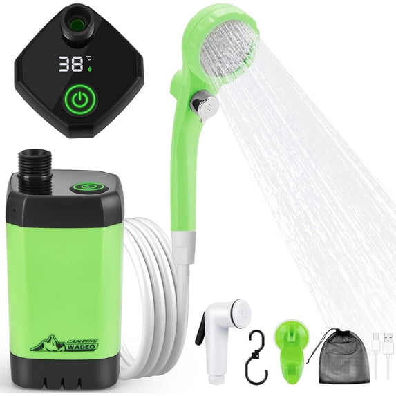 WADEO Portable Shower for Camping, Outdoor Electric Shower Rechargeable Pump with Intelligent Digital Display, Camping Shower Head Nozzle for Camping, Hiking, Traveling, Washing