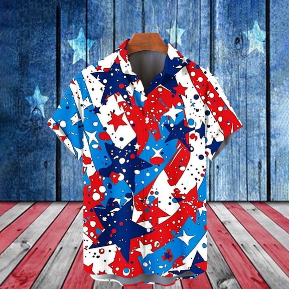 WAENQINLA 4th of July Shirts for Men American Flag Printed Hawaiian Shirts Button up Short Sleeve Summer Casual Beach Bowling Tops