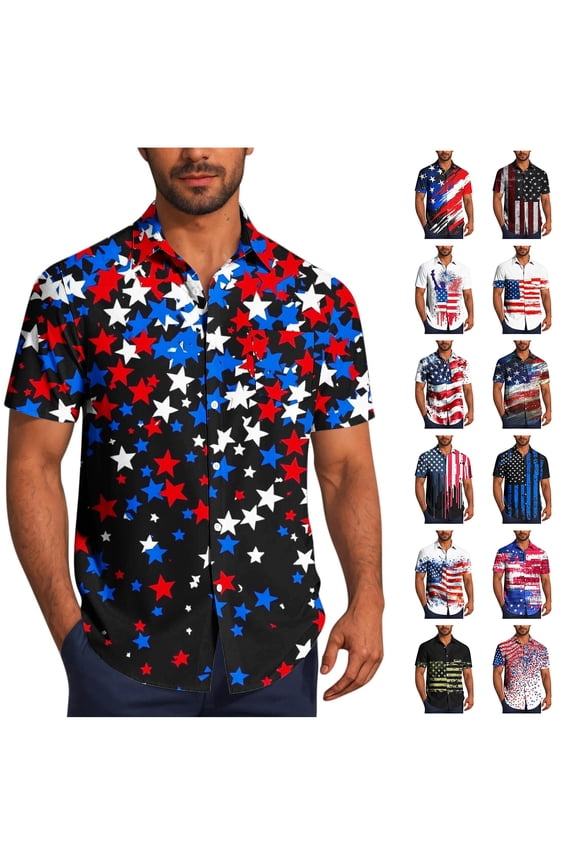 WAENQINLA 4th of July Shirts for Men American Flag USA Flag Hawaiian Shirts Big and Tall USA Short Sleeve Button up Shirt
