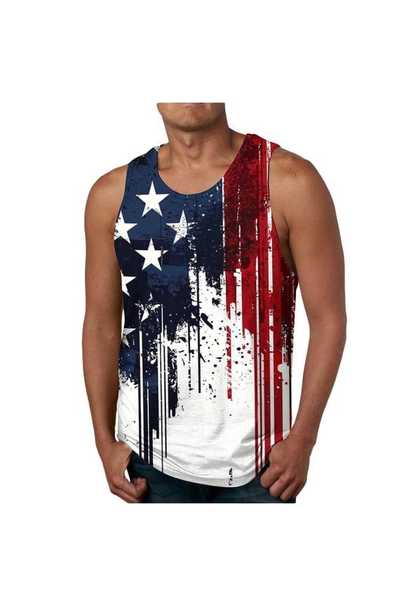 4th of July Tank Tops for Men USA Flag Graphic Gym Running Undershirts Summer Sleeveless Patriotic T-Shirts