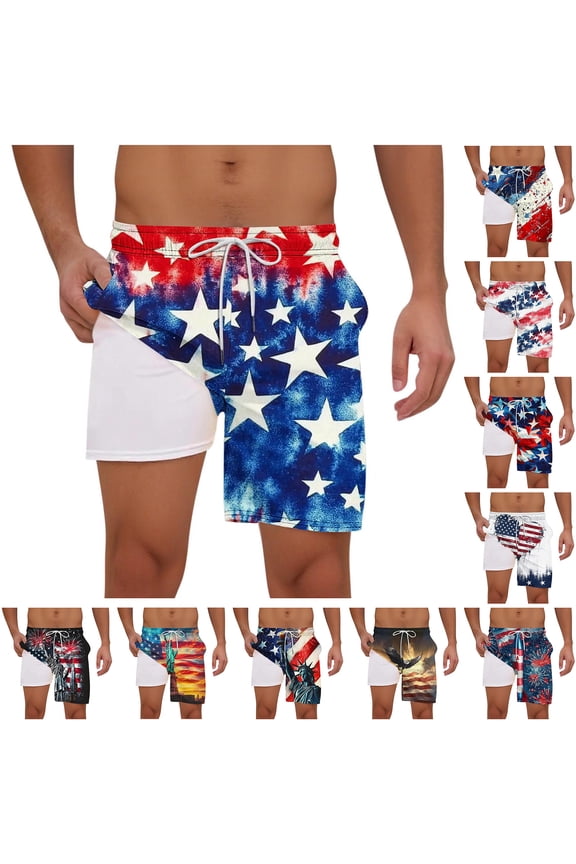 American Flag Mens Swim Trunks Quick Dry Patriotic USA Flag Lightweight Shorts Beach Holiday Party Swim Shorts with Liner