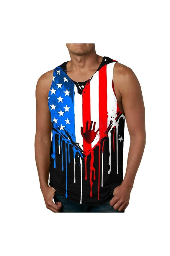 American Flag Mens Tank Top Summer Sleeveless 4th of July Shirt USA Flag Graphic Gym Workout Tank Top Beach Athletic Undershirts