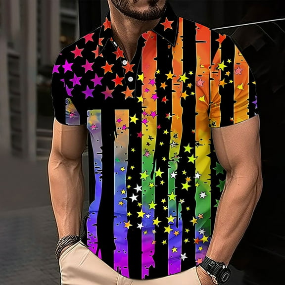 WAENQINLA American Flag Shirt for Men Big and Tall Fashion Star Stripes Print Button Down Shirts Short Sleeve Patriotic Tshirt, XS-4XL