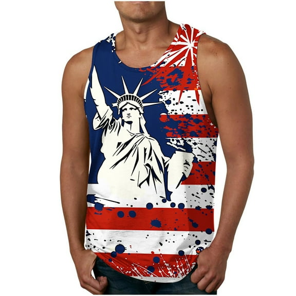 WAENQINLA American Flag Tank Tops for Men Summer Sleeveless Tees Big and Tall Funny Print Muscle 1776 Patriotic Tees