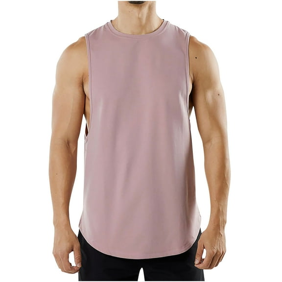 WAENQINLA Beach Tank Tops for Men Solid Color Basic Gym Bodybuilding Muscle Tee Summer Loose Fit Curved Hem Workout Tank Shirt