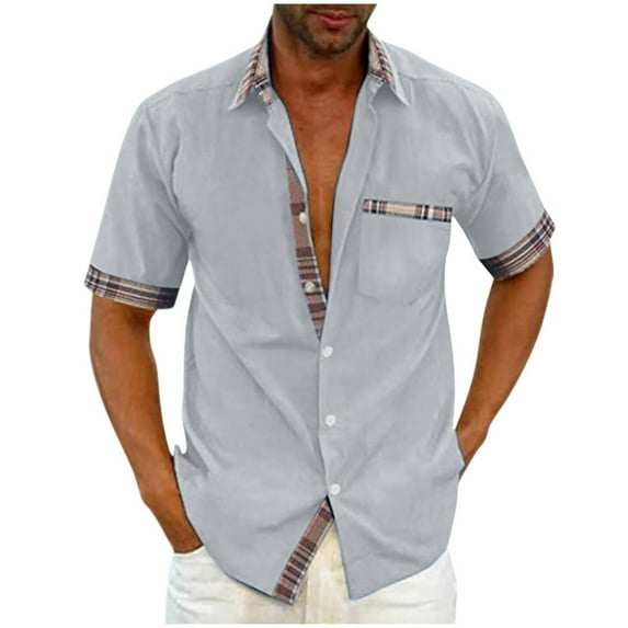 WAENQINLA Big And Tall Mens Short Sleeve Dress Shirts Summer Stylish Button Down Shirt Business Casual Plaid Collar Shirts with Pocket