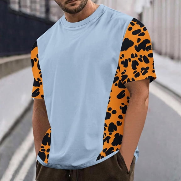 WAENQINLA Big And Tall Mens T-Shirts Summer Short Sleeve Round Neck Shirts Soft Stylish Leopard Printed Tees Tops,M-4XL
