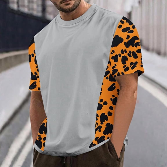 WAENQINLA Big And Tall Mens T-Shirts Summer Short Sleeve Round Neck Shirts Soft Stylish Leopard Printed Tees Tops,M-4XL