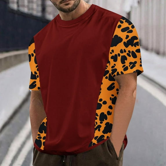 WAENQINLA Big And Tall Mens T-Shirts Summer Short Sleeve Round Neck Shirts Soft Stylish Leopard Printed Tees Tops,M-4XL
