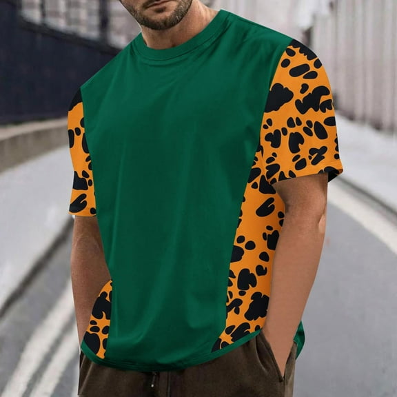 WAENQINLA Big And Tall Mens T-Shirts Summer Short Sleeve Round Neck Shirts Soft Stylish Leopard Printed Tees Tops,M-4XL