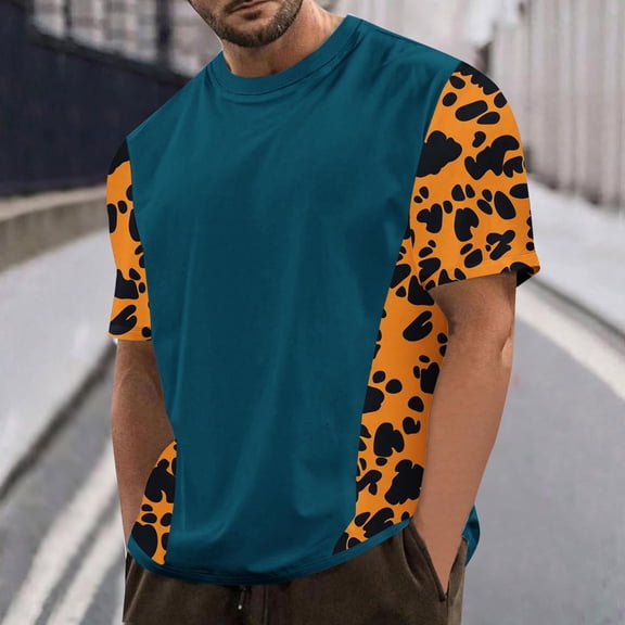 WAENQINLA Big And Tall Mens T-Shirts Summer Short Sleeve Round Neck Shirts Soft Stylish Leopard Printed Tees Tops,M-4XL