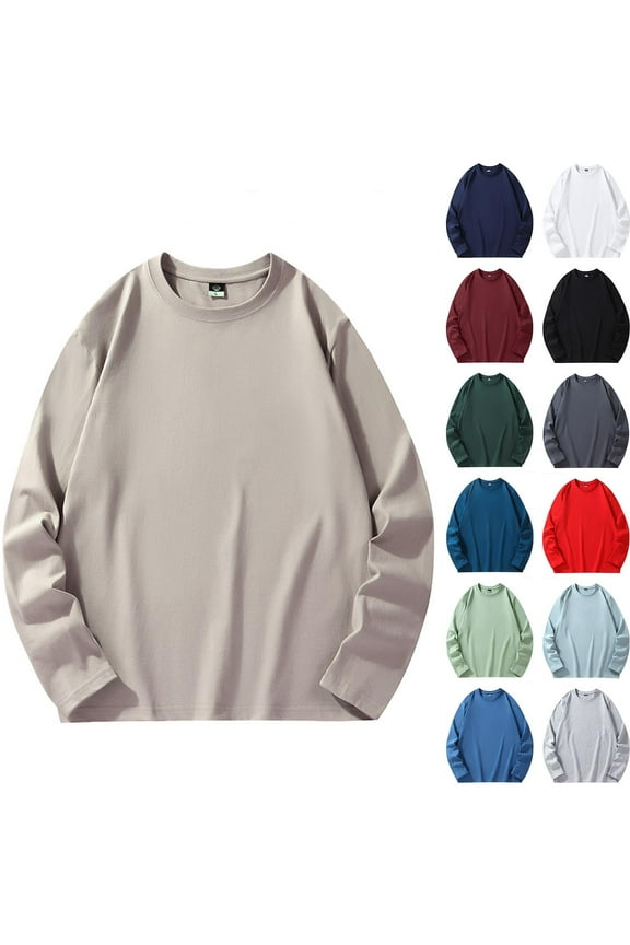 Big and Tall Cotton Shirts for Men Long Sleeve Oversized Pullover Tops Spring Casual Crewneck T Shirts Loose Solid Color Tee Shirts Army Green XXXXXL