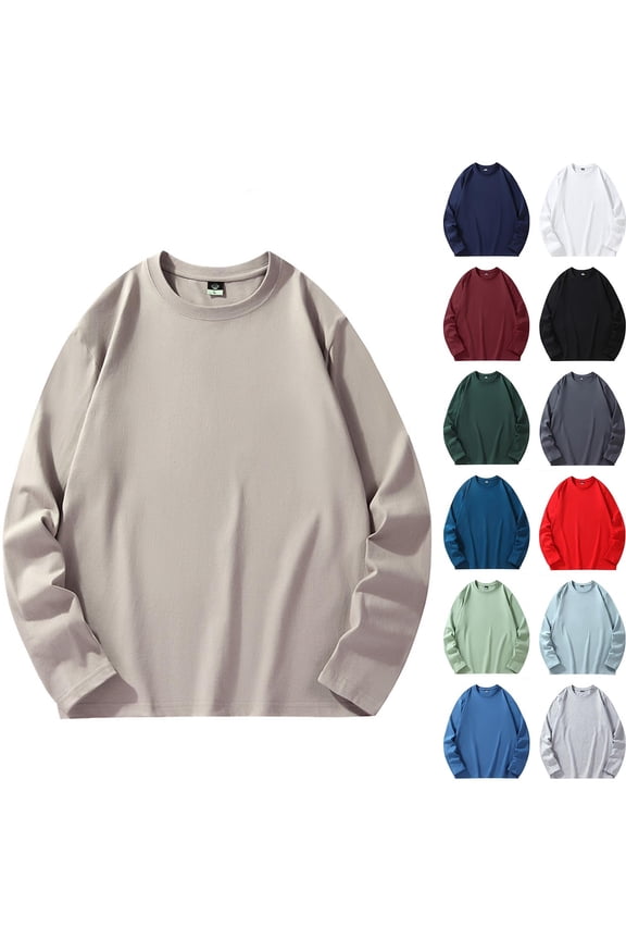 Big and Tall Cotton Shirts for Men Long Sleeve Oversized Pullover Tops Spring Casual Crewneck T Shirts Loose Solid Color Tee Shirts Light Blue L