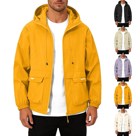 WAENQINLA Big and Tall Men's Zip Up Rain Jackets Long Sleeve Waterproof Hooded Windbreaker Hiking Travel Lightweight Sun Protection Shirt with Pockets S-4XL Beige Shirt